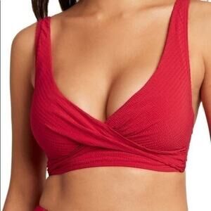Sea Level Red Essentials Cross Front Multifit Bra Bikini Top Size 4 NWOT SL3110P